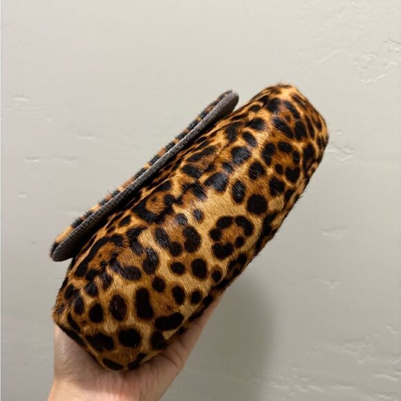 Leopard Print Handmade Real Hair-on Horsehide Fold Over Flap Bag/Crossbody - Picture 13 of 16